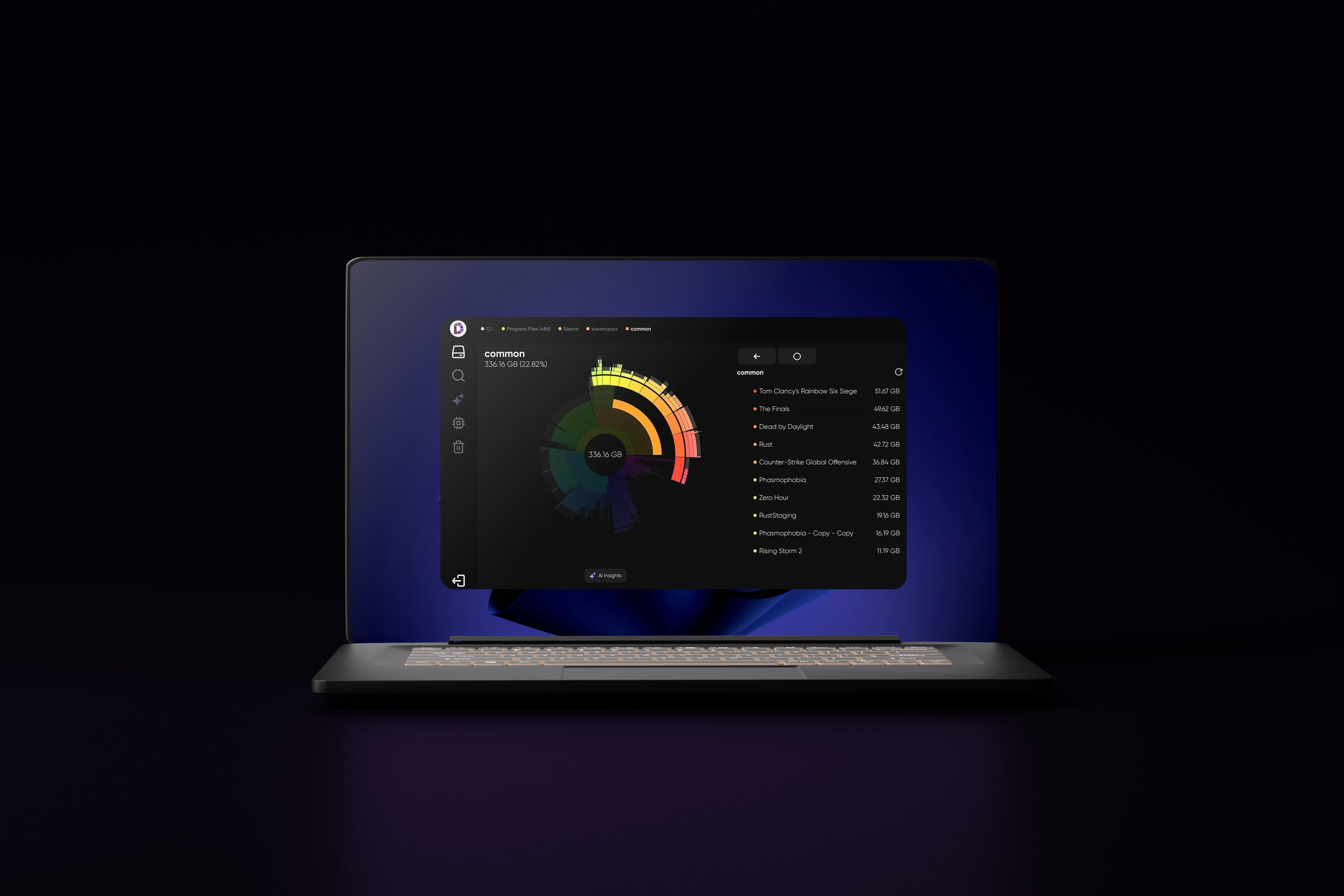 Diskify Space running on a laptop