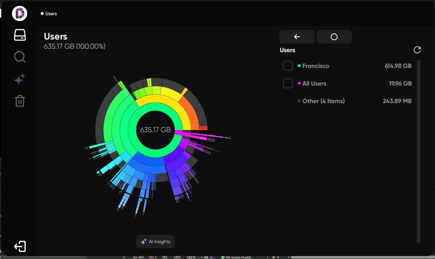 Diskify Space sunburst disk visualization