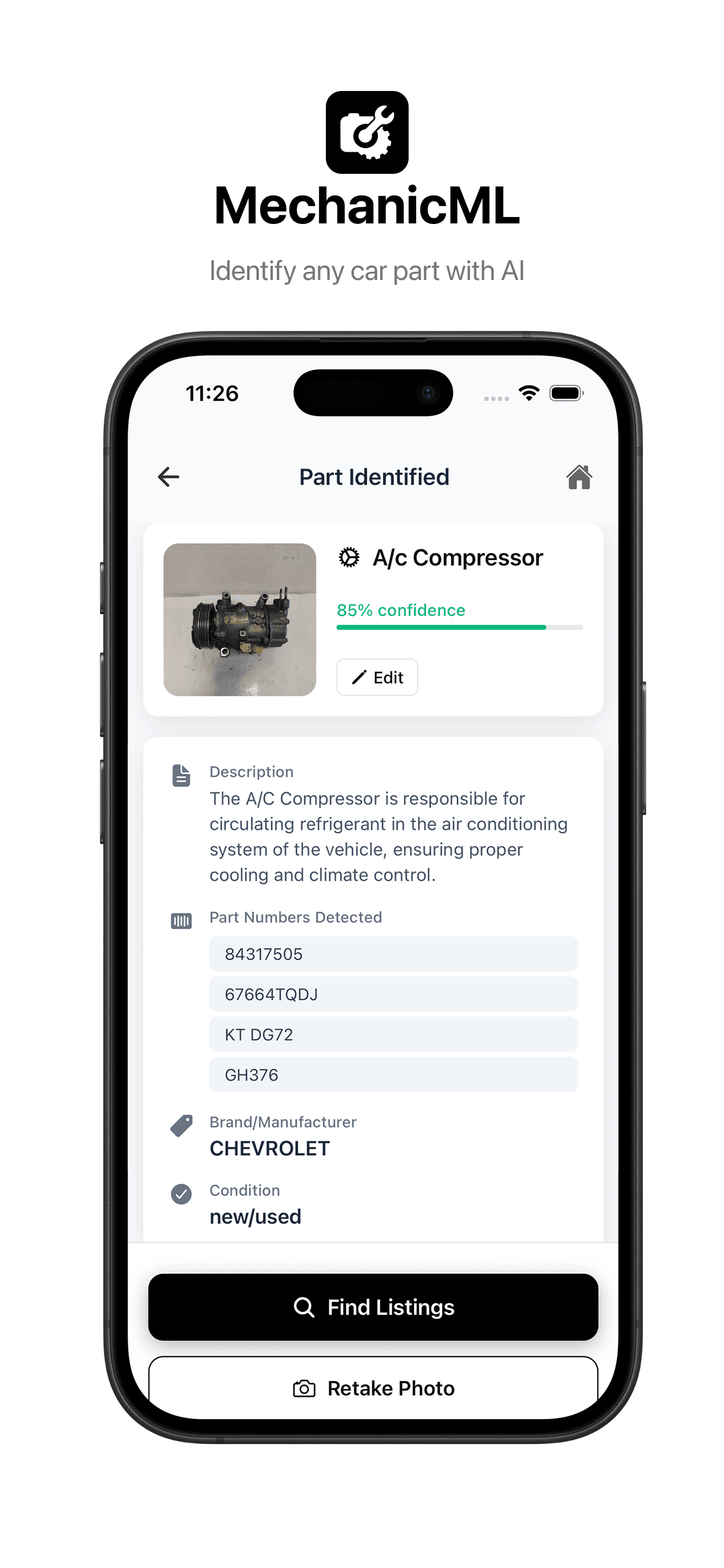 MechanicML identifying a car part from a photo