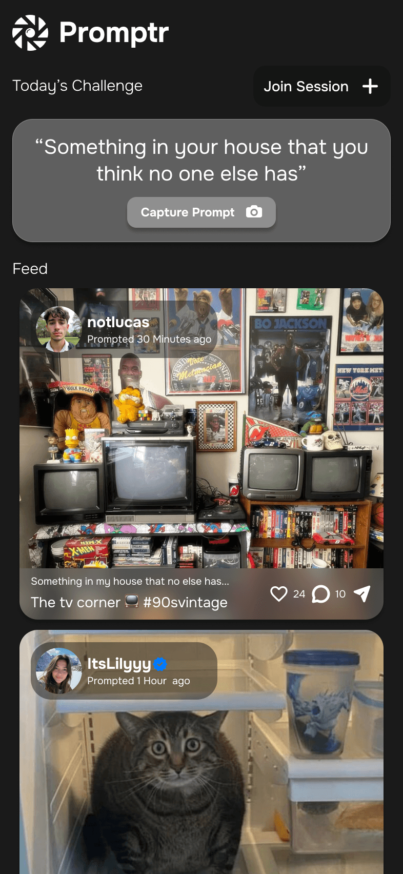Promptr main feed screen